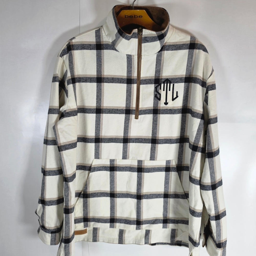 MarleyLilly‎ Plaid Sherpa Lined Quarter Zip Pullover Sweater Monogram STL Large